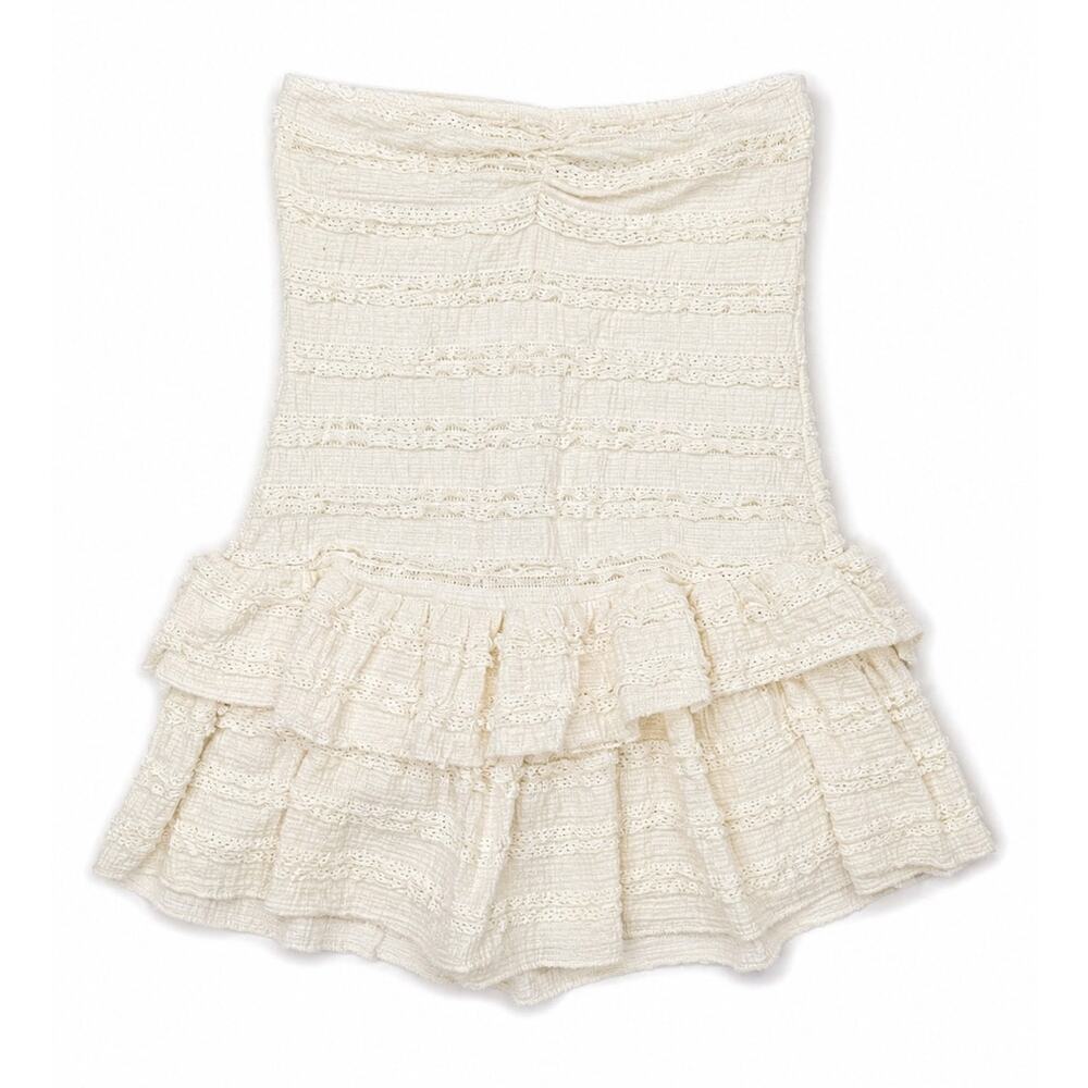 White Strapless Lace Textured Ruffle Mini Dress Size Medium Cottagecore Coquette